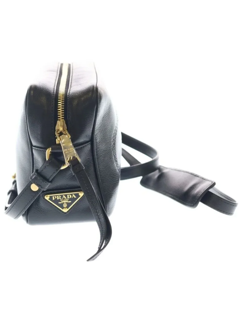 Prada Embossed Logo Shoulder Bag Black Leather Gold